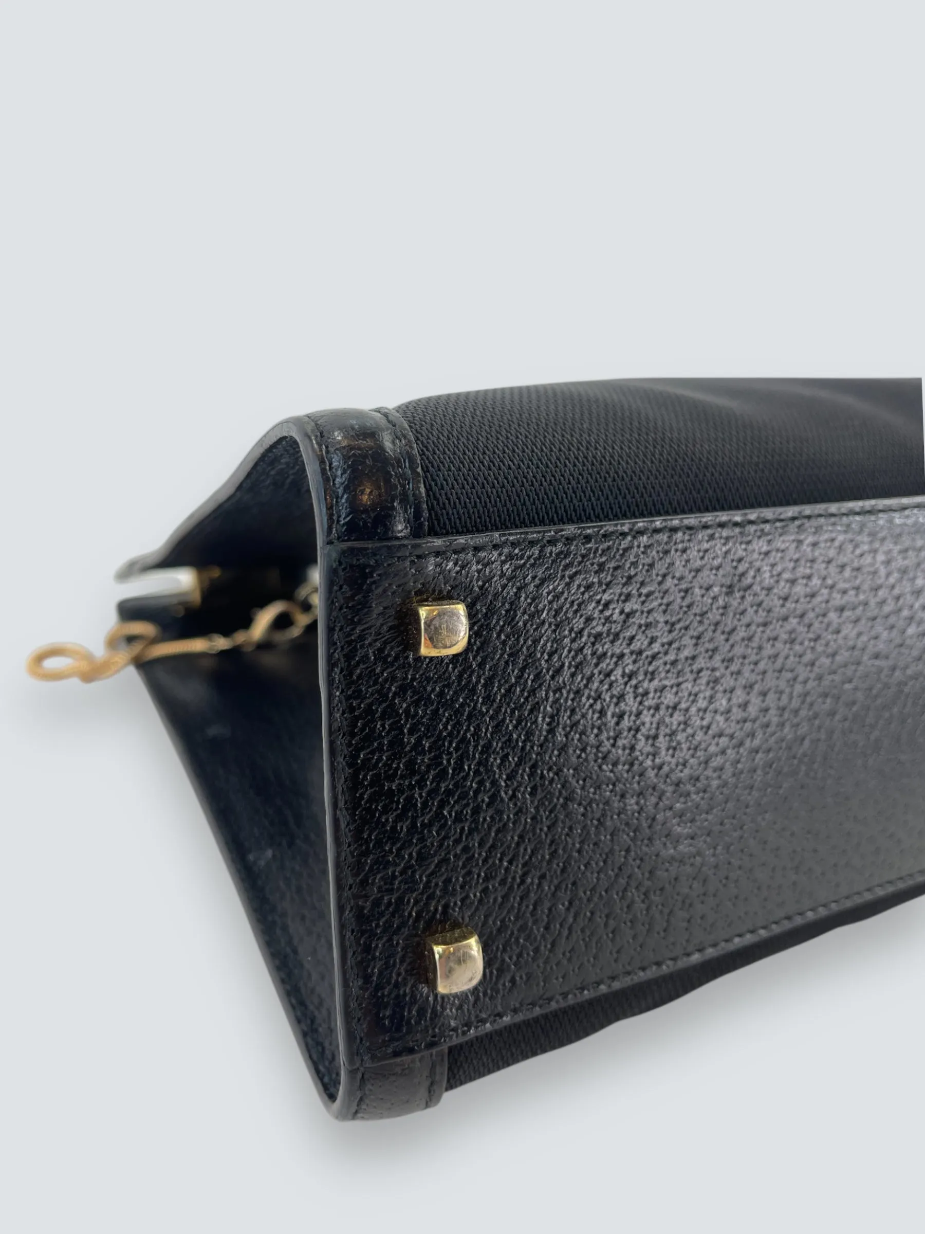 Salvatore Ferragamo Vintage Black Canvas & Leather Handbag