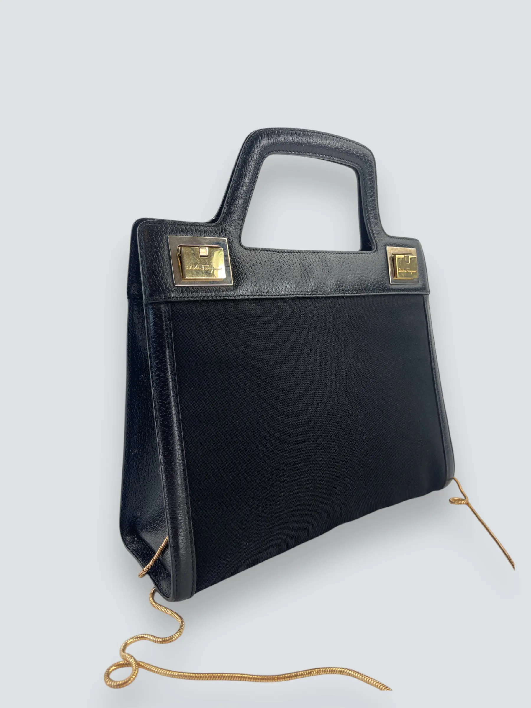 Salvatore Ferragamo Vintage Black Canvas & Leather Handbag