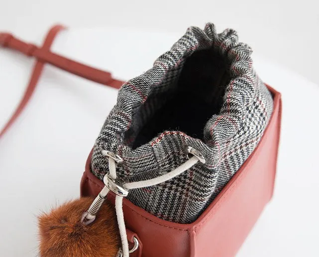 Small Cute Leather Womens Stylish Bucket Crossbody Purse Barrel Shoulder Bag for Women