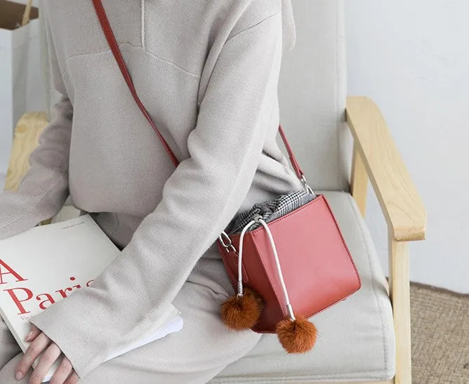 Small Cute Leather Womens Stylish Bucket Crossbody Purse Barrel Shoulder Bag for Women