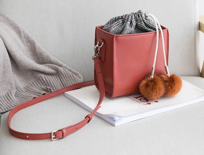 Small Cute Leather Womens Stylish Bucket Crossbody Purse Barrel Shoulder Bag for Women