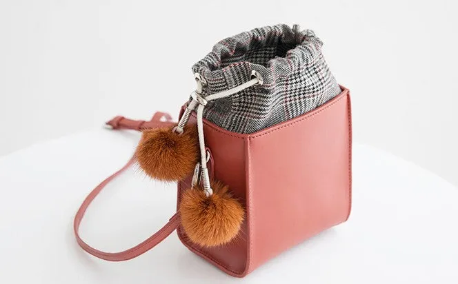 Small Cute Leather Womens Stylish Bucket Crossbody Purse Barrel Shoulder Bag for Women