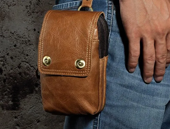 Small Mens Leather Belt Pouch Holsters Belt Cases Cell Phone Waist Pouches for Men