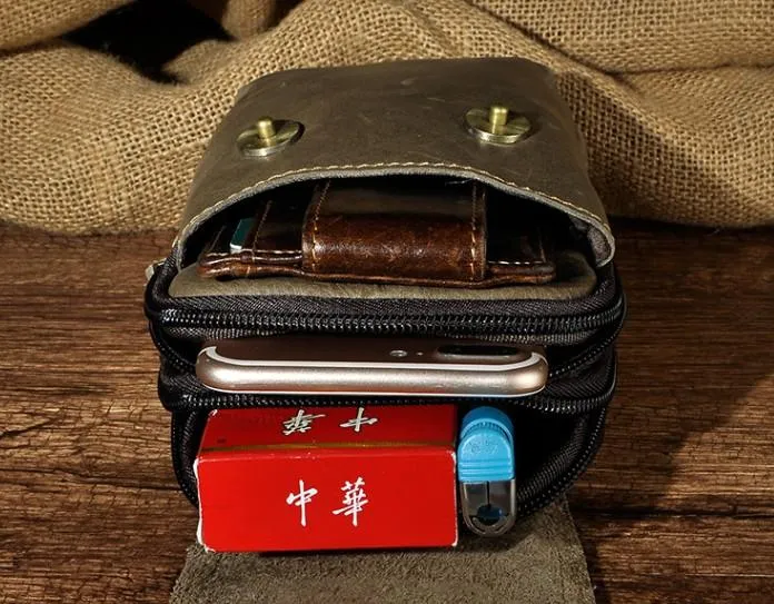 Small Mens Leather Belt Pouch Holsters Belt Cases Cell Phone Waist Pouches for Men