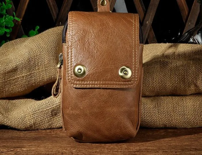 Small Mens Leather Belt Pouch Holsters Belt Cases Cell Phone Waist Pouches for Men