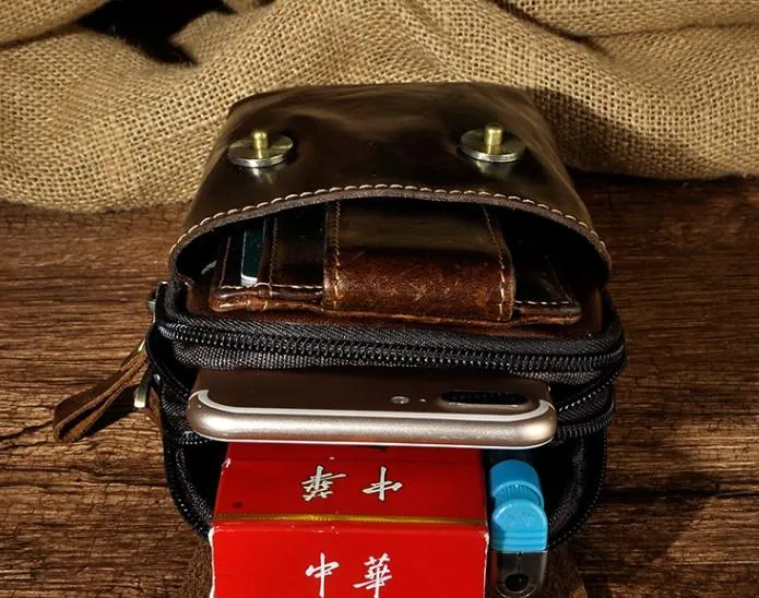 Small Mens Leather Belt Pouch Holsters Belt Cases Cell Phone Waist Pouches for Men