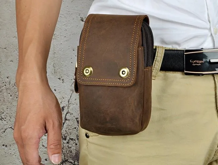 Small Mens Leather Belt Pouch Holsters Belt Cases Cell Phone Waist Pouches for Men