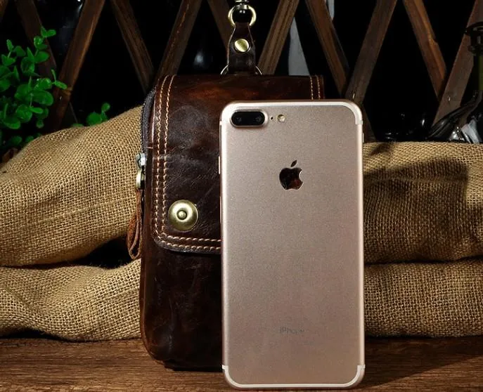 Small Mens Leather Belt Pouch Holsters Belt Cases Cell Phone Waist Pouches for Men