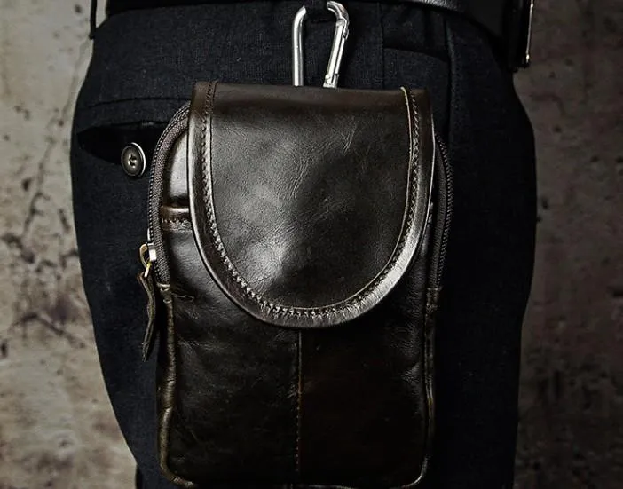 Small Mens Leather Belt Pouch Side Bag Holster Belt Case Waist Pouch for Men