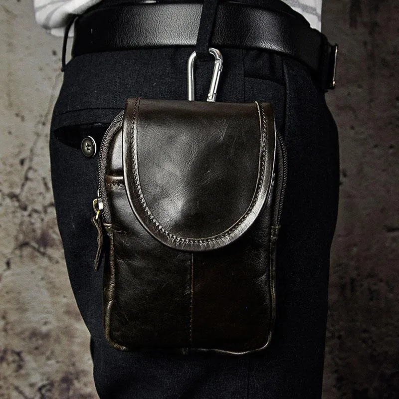 Small Mens Leather Belt Pouch Side Bag Holster Belt Case Waist Pouch for Men