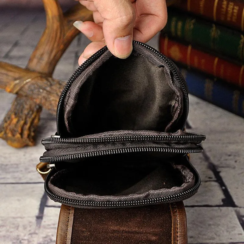 Small Mens Leather Belt Pouch Side Bag Holster Belt Case Waist Pouch for Men