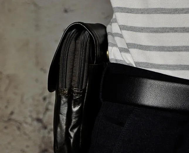 Small Mens Leather Belt Pouch Side Bag Holster Belt Case Waist Pouch for Men