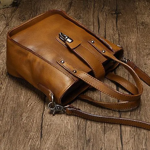 Small Vintage Red Womens Leather Bucket Handbag Brown Leather Bucket Shoulder Purse for Ladies
