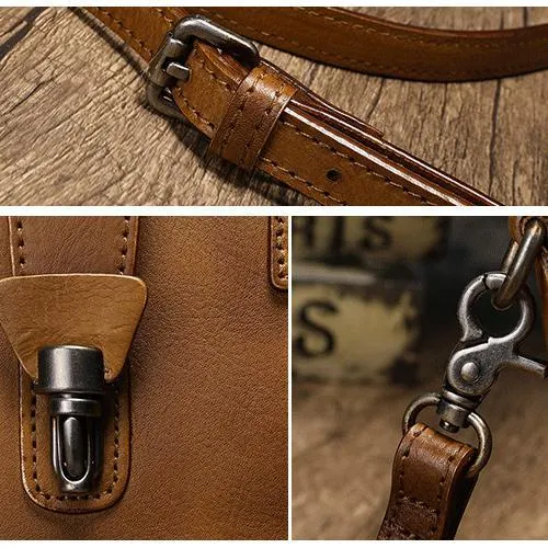 Small Vintage Red Womens Leather Bucket Handbag Brown Leather Bucket Shoulder Purse for Ladies