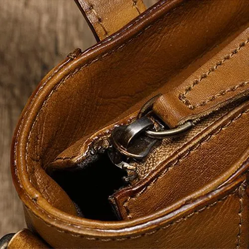 Small Vintage Red Womens Leather Bucket Handbag Brown Leather Bucket Shoulder Purse for Ladies