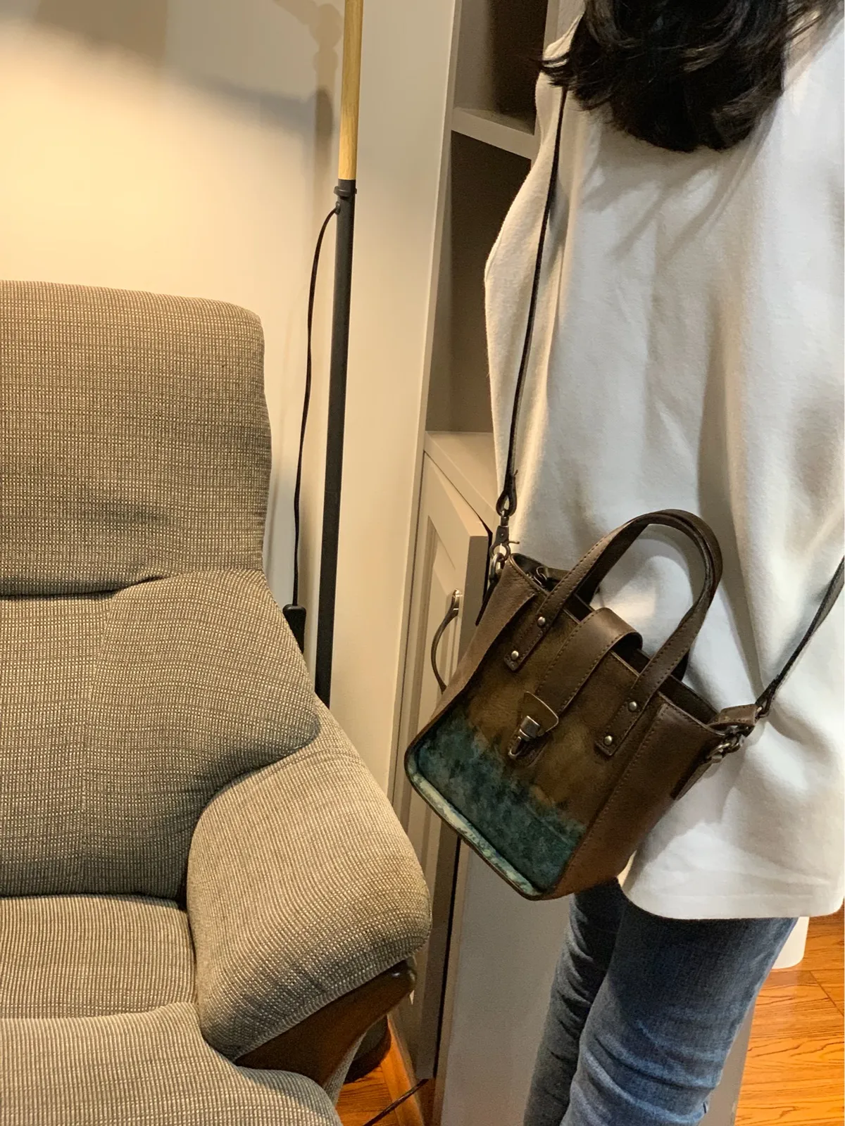Small Vintage Red Womens Leather Bucket Handbag Brown Leather Bucket Shoulder Purse for Ladies