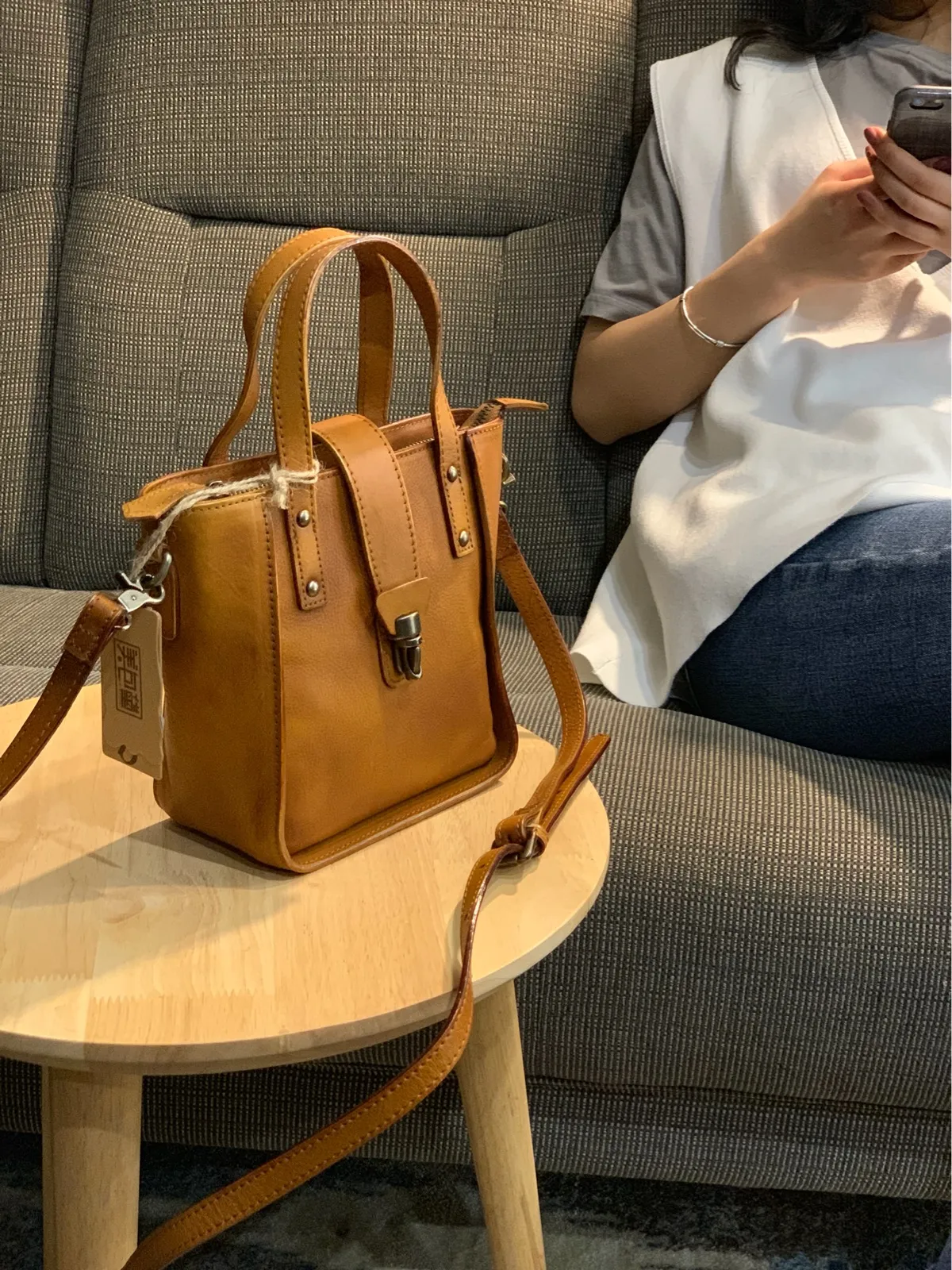 Small Vintage Red Womens Leather Bucket Handbag Brown Leather Bucket Shoulder Purse for Ladies