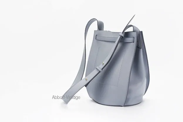 Stylish Leather Blue Womens Bucket Purse Crossbody Bag Barrel Shoulder Bag for Women