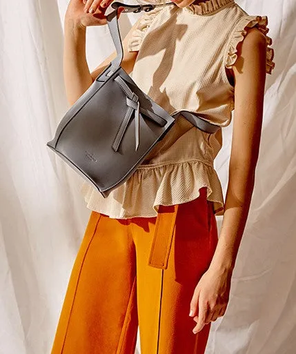 Stylish Leather Blue Womens Bucket Purse Crossbody Bag Barrel Shoulder Bag for Women
