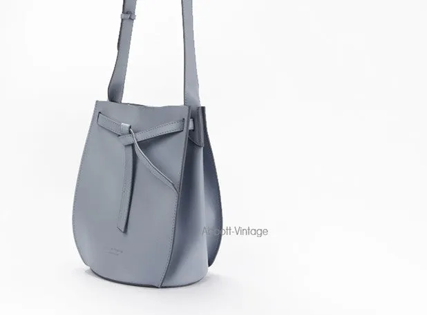 Stylish Leather Blue Womens Bucket Purse Crossbody Bag Barrel Shoulder Bag for Women