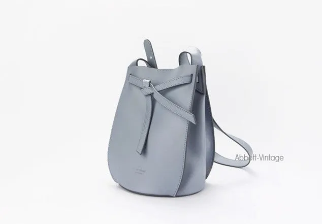 Stylish Leather Blue Womens Bucket Purse Crossbody Bag Barrel Shoulder Bag for Women