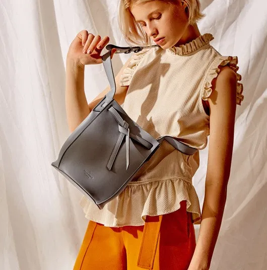 Stylish Leather Blue Womens Bucket Purse Crossbody Bag Barrel Shoulder Bag for Women