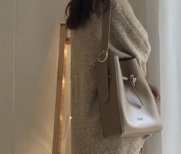 Stylish Leather Brown Womens Bucket Purse Crossbody Bag Barrel Shoulder Bag for Women