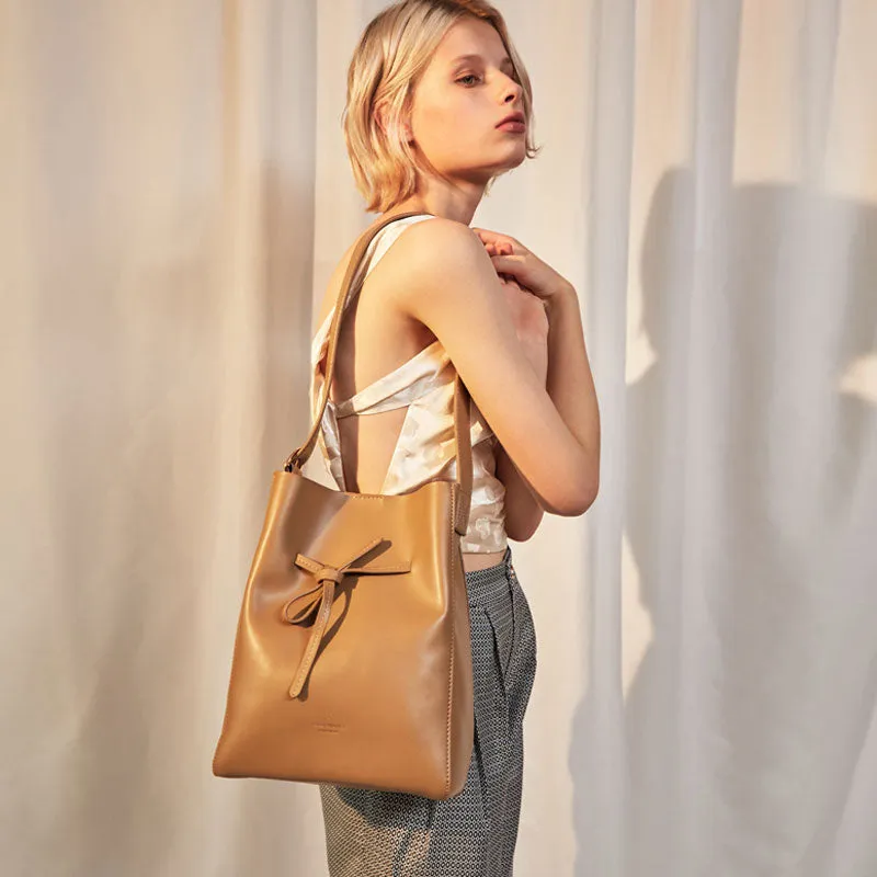 Stylish Leather Brown Womens Bucket Purse Crossbody Bag Barrel Shoulder Bag for Women