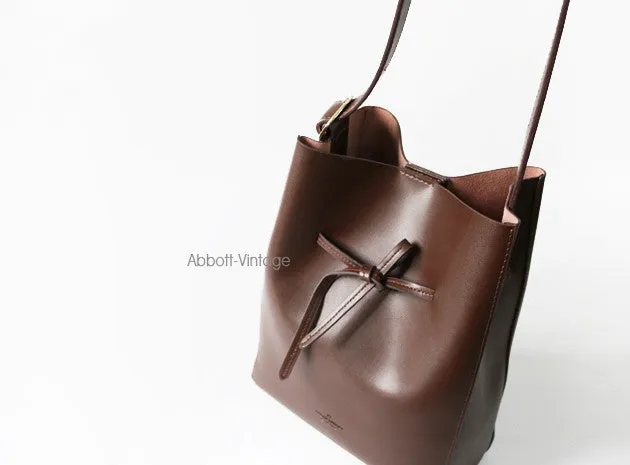 Stylish Leather Brown Womens Bucket Purse Crossbody Bag Barrel Shoulder Bag for Women