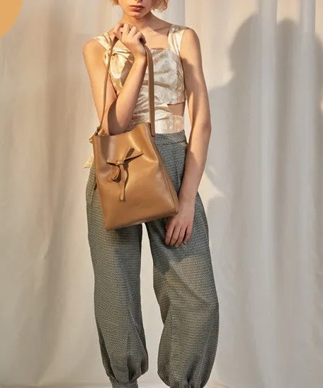 Stylish Leather Brown Womens Bucket Purse Crossbody Bag Barrel Shoulder Bag for Women