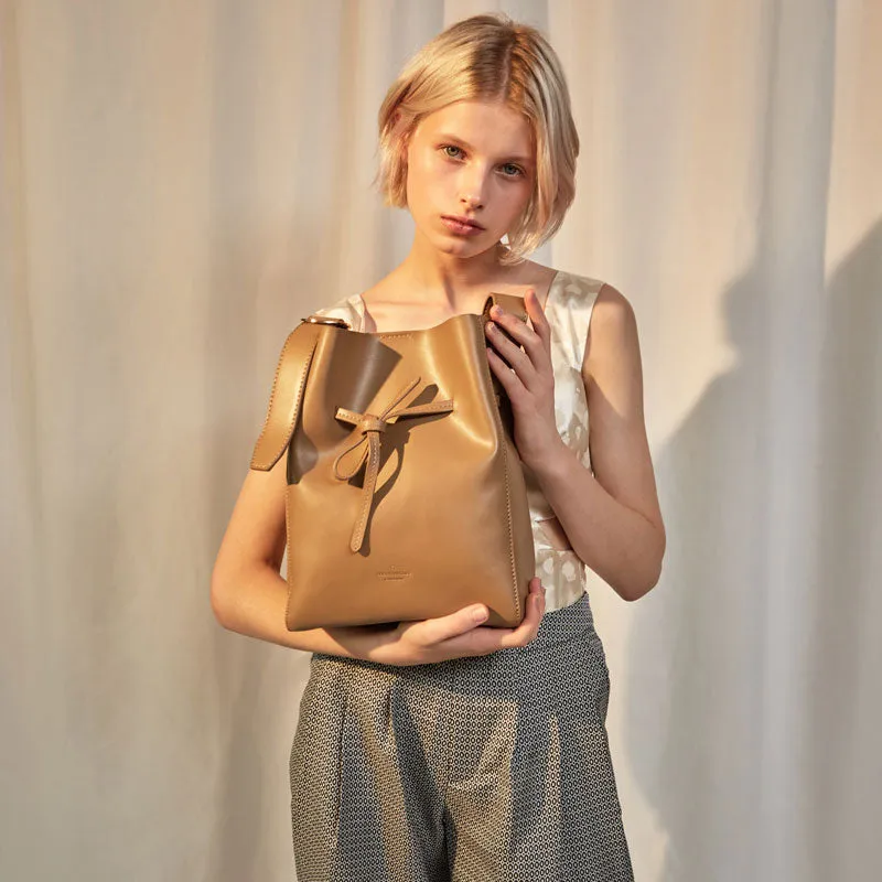 Stylish Leather Brown Womens Bucket Purse Crossbody Bag Barrel Shoulder Bag for Women