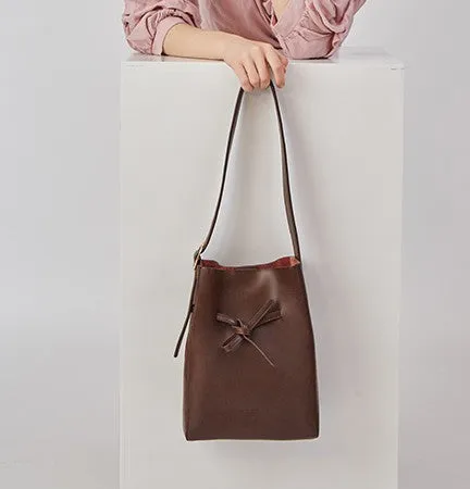 Stylish Leather Brown Womens Bucket Purse Crossbody Bag Barrel Shoulder Bag for Women