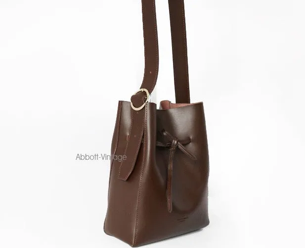 Stylish Leather Brown Womens Bucket Purse Crossbody Bag Barrel Shoulder Bag for Women