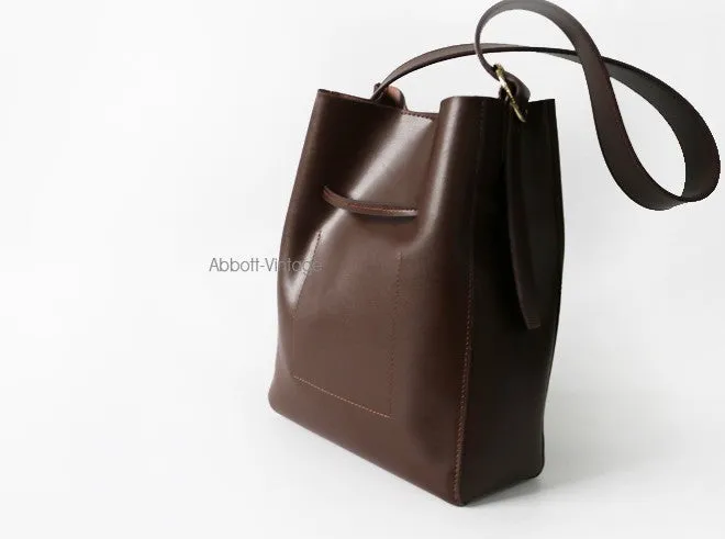 Stylish Leather Brown Womens Bucket Purse Crossbody Bag Barrel Shoulder Bag for Women