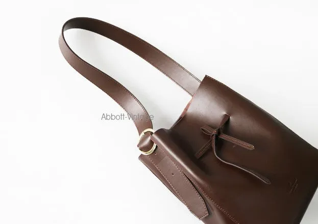Stylish Leather Brown Womens Bucket Purse Crossbody Bag Barrel Shoulder Bag for Women