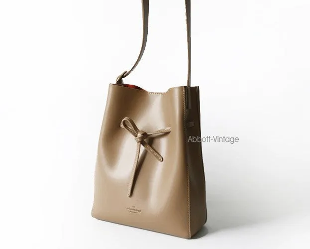 Stylish Leather Brown Womens Bucket Purse Crossbody Bag Barrel Shoulder Bag for Women