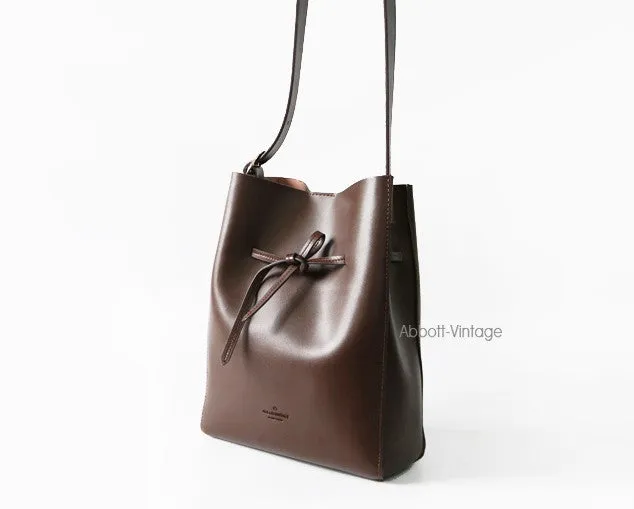 Stylish Leather Brown Womens Bucket Purse Crossbody Bag Barrel Shoulder Bag for Women