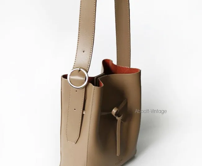 Stylish Leather Brown Womens Bucket Purse Crossbody Bag Barrel Shoulder Bag for Women