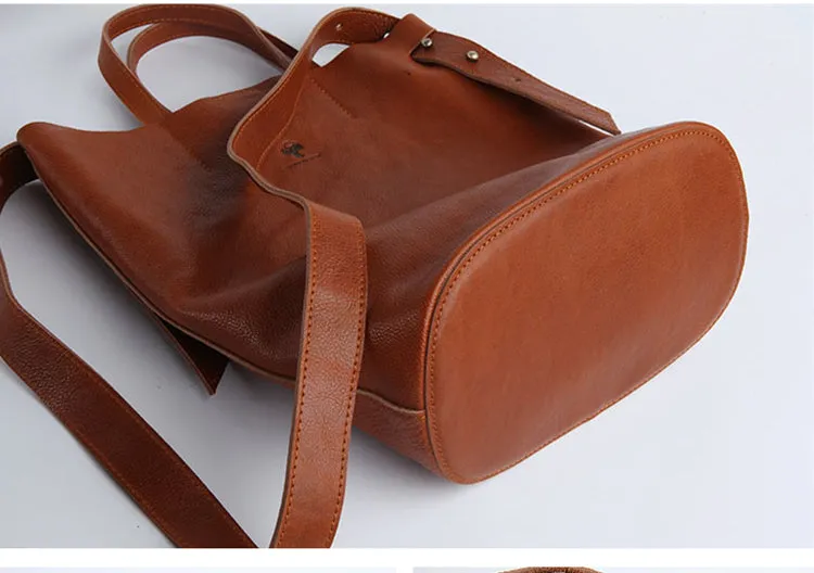 Stylish Leather Bucket Bag Large Tote Bag Shopper Barrel Bag Shoulder Bag Purse For Women
