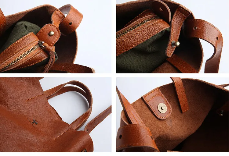 Stylish Leather Bucket Bag Large Tote Bag Shopper Barrel Bag Shoulder Bag Purse For Women
