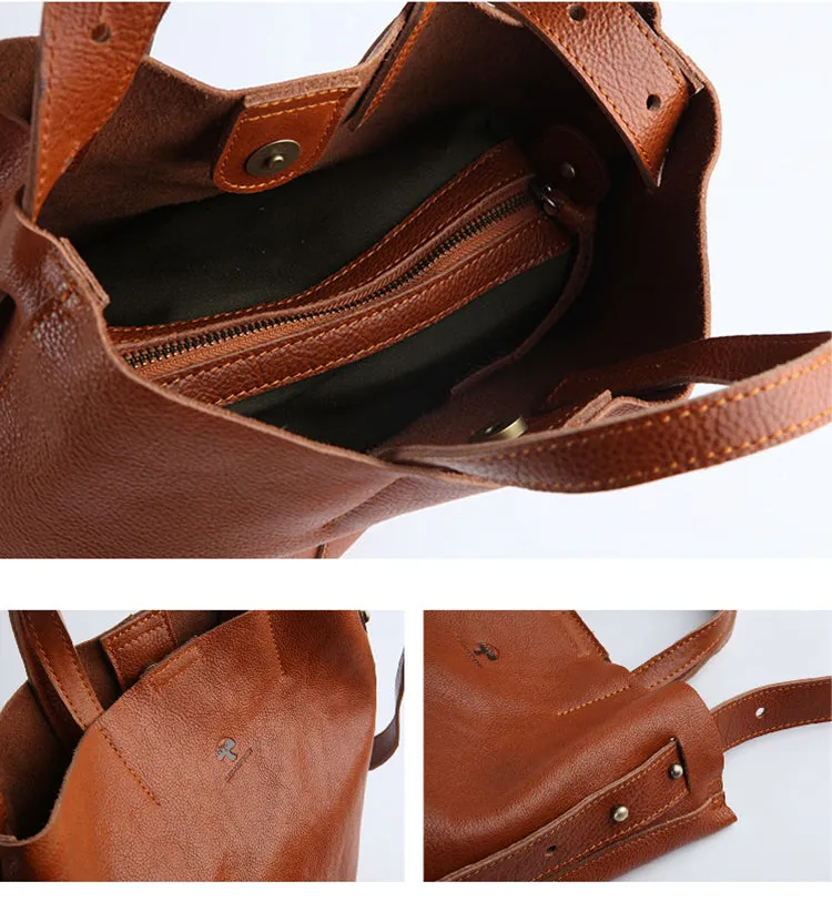Stylish Leather Bucket Bag Large Tote Bag Shopper Barrel Bag Shoulder Bag Purse For Women