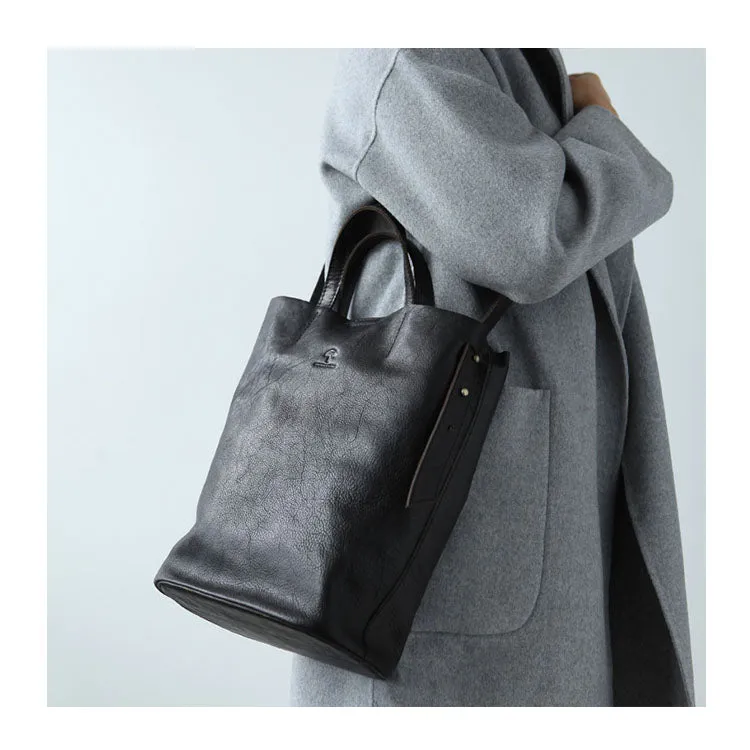 Stylish Leather Bucket Bag Large Tote Bag Shopper Barrel Bag Shoulder Bag Purse For Women