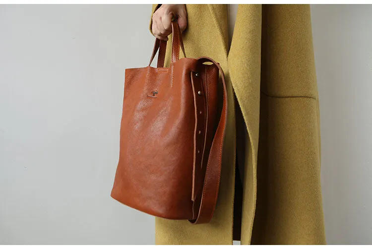 Stylish Leather Bucket Bag Large Tote Bag Shopper Barrel Bag Shoulder Bag Purse For Women
