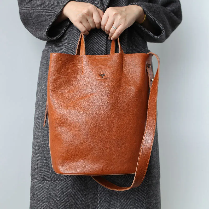 Stylish Leather Bucket Bag Large Tote Bag Shopper Barrel Bag Shoulder Bag Purse For Women