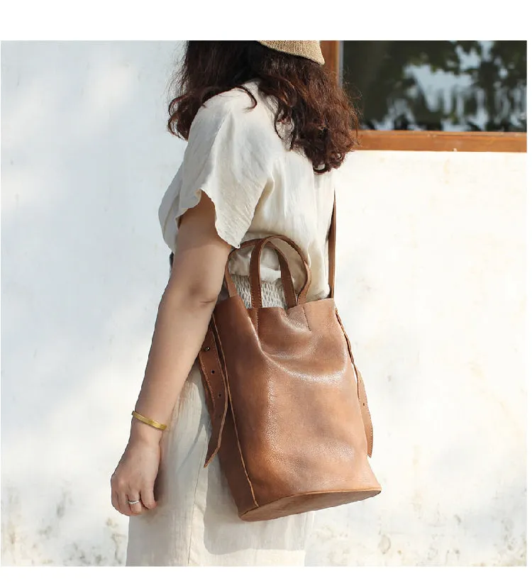 Stylish Leather Bucket Bag Large Tote Bag Shopper Barrel Bag Shoulder Bag Purse For Women
