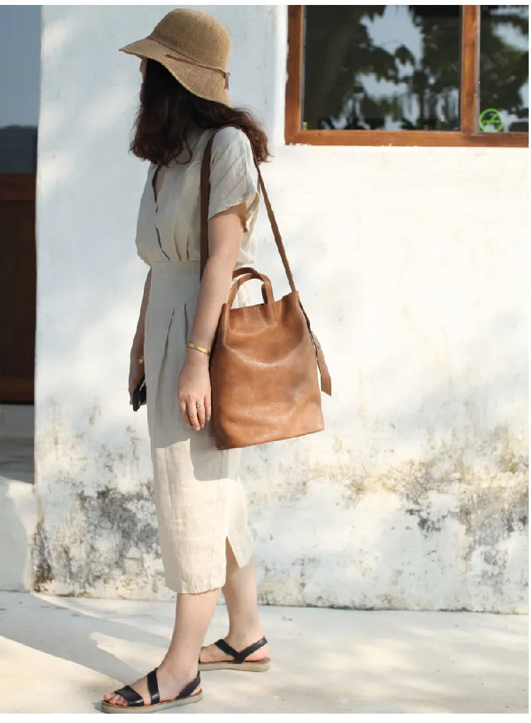 Stylish Leather Bucket Bag Large Tote Bag Shopper Barrel Bag Shoulder Bag Purse For Women