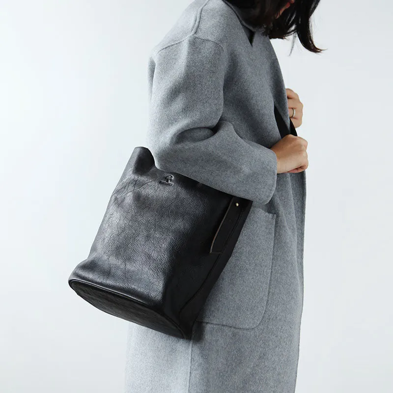 Stylish Leather Bucket Bag Large Tote Bag Shopper Barrel Bag Shoulder Bag Purse For Women