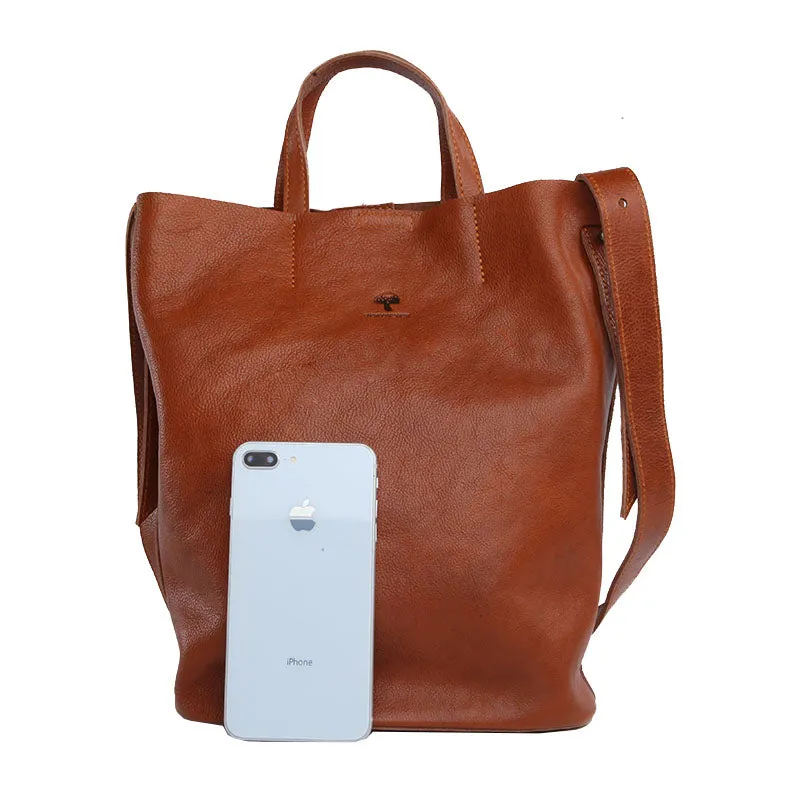Stylish Leather Bucket Bag Large Tote Bag Shopper Barrel Bag Shoulder Bag Purse For Women