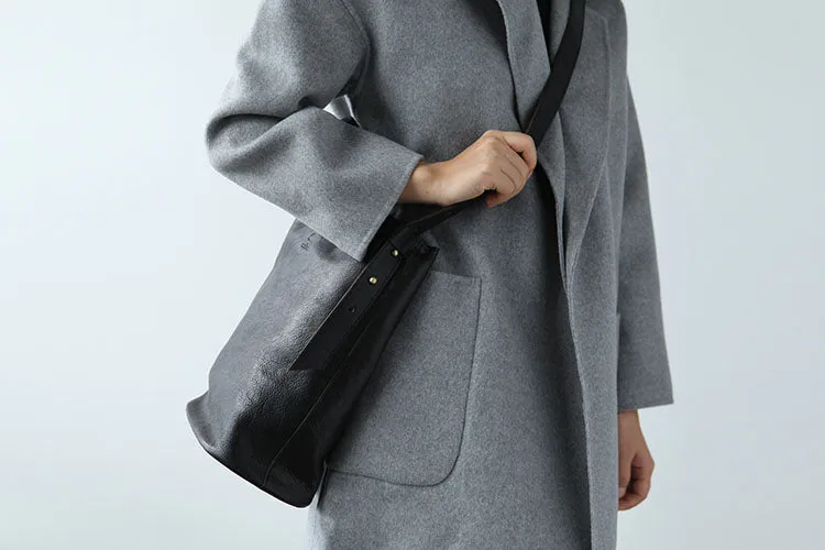 Stylish Leather Bucket Bag Large Tote Bag Shopper Barrel Bag Shoulder Bag Purse For Women