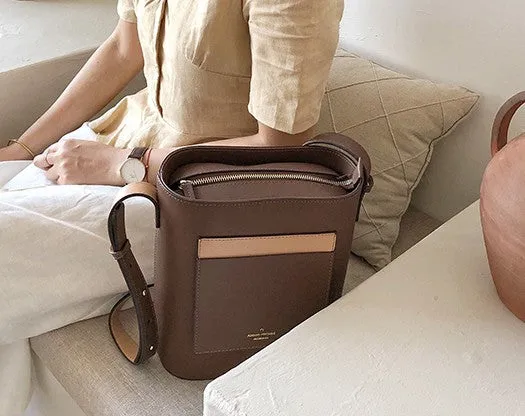 Stylish Leather Green Coffee Womens Bucket Purse Crossbody Bag Barrel Shoulder Bag for Women